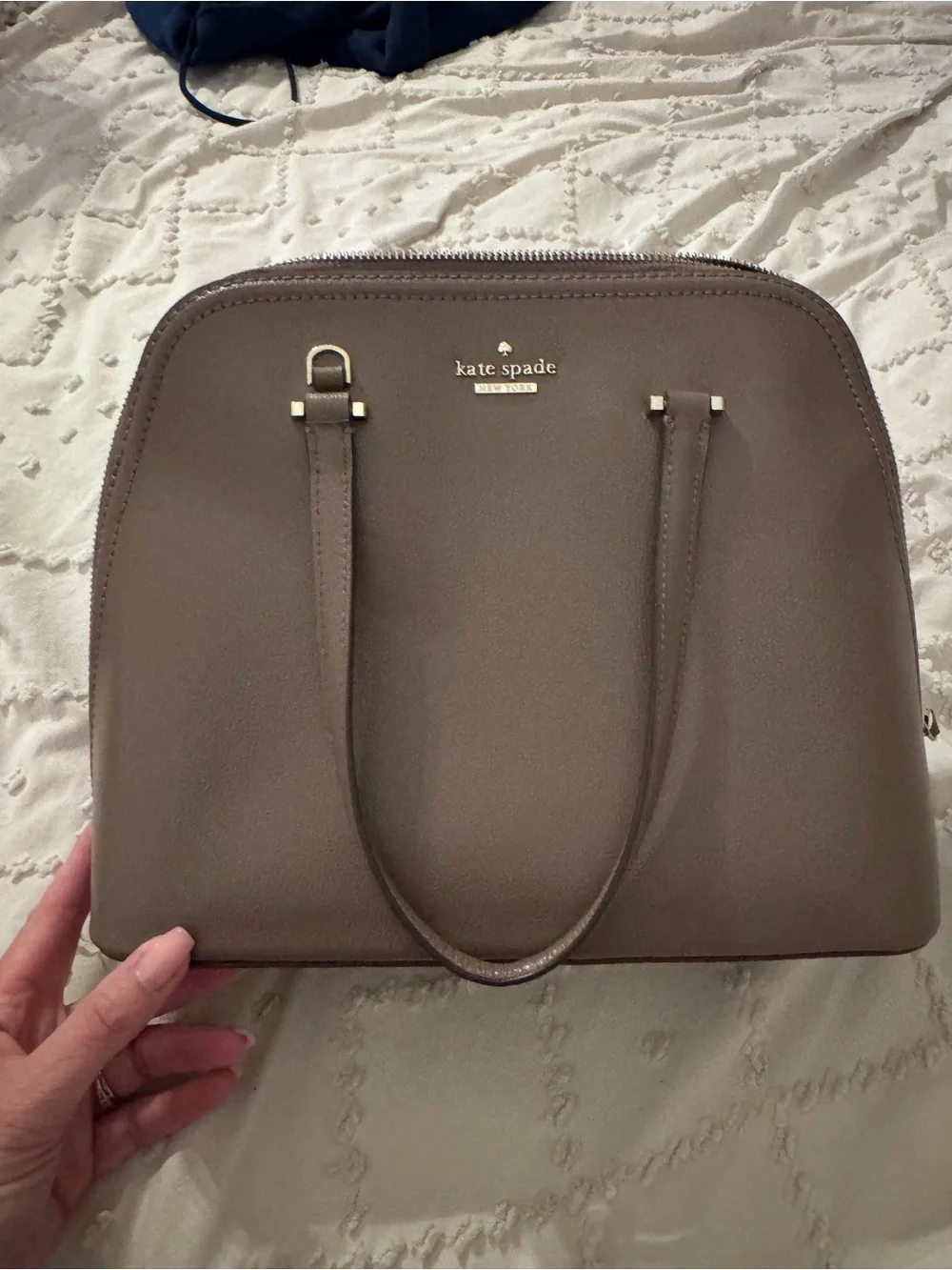 kate spade taupe dome satchel with gold hardware